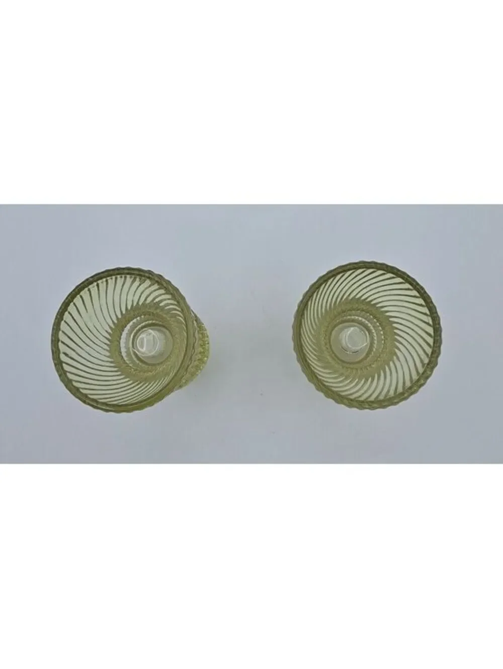 Vintage Green Glass Reversible Candle Holders Pair Spiral Ribbed 3